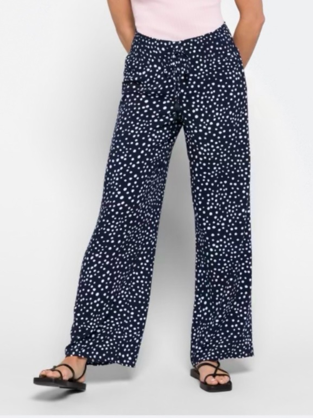 one 5 one Navy Wide-Leg Polka Dot Pants
